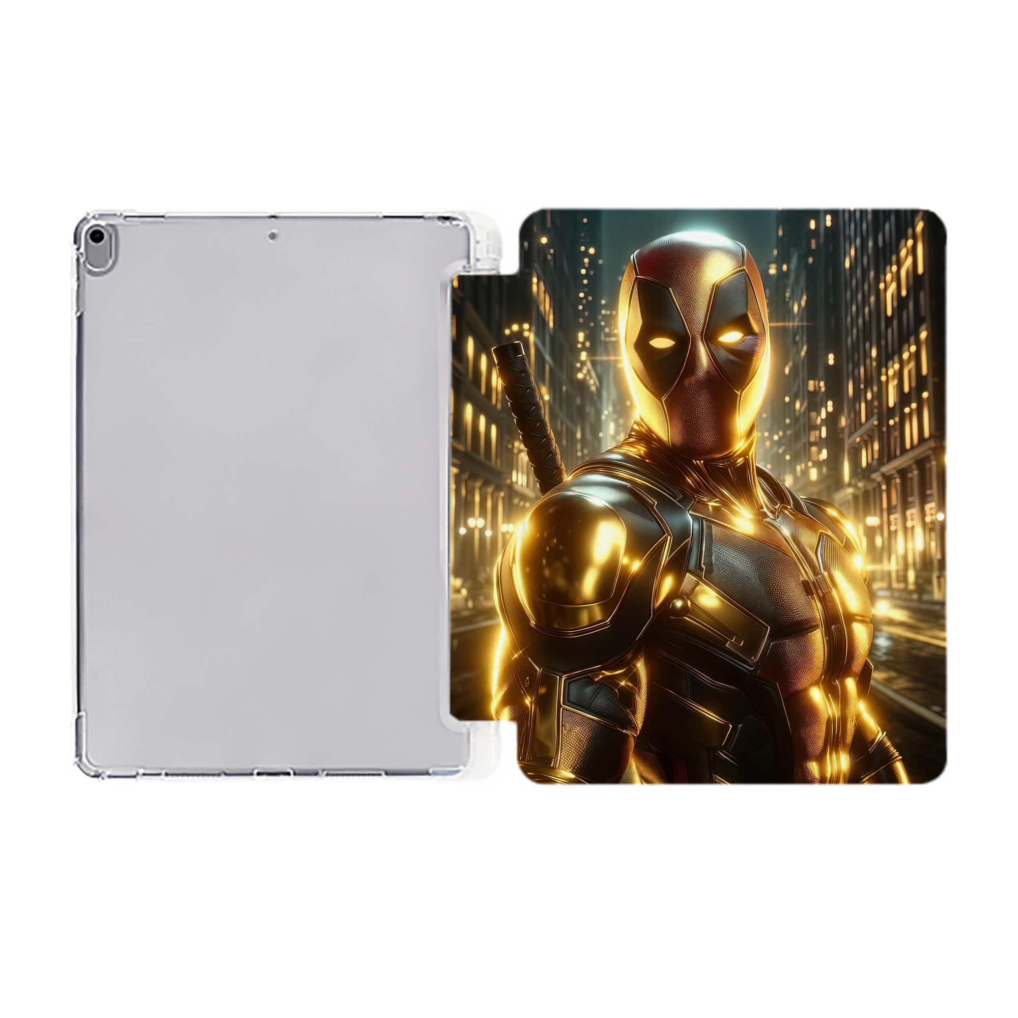 （画像用） Deadpool デッドプール IPad ケース ペン収納付き 三つ折りスタンド PUレザー×シリコン 対応機種9.5/10.5/10.9インチ